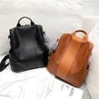 Faux Leather Two Tone Back Zipper Closure Backpack