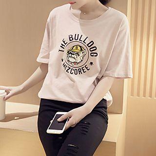 Bulldog Print Crewneck T-shirt