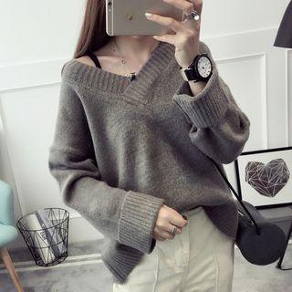 Plain V-neck Chunky Sweater