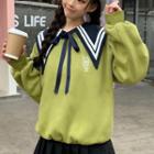 Sailor Collar Rabbit Patterned Sweatshirt