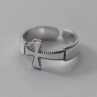 Cross Ring S925 - 1 Pc - Silver & White - One Size