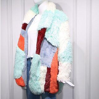 Color Block Faux Fur Coat