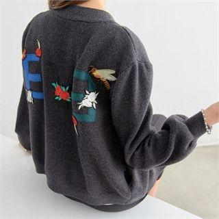 Flower Patch Knit Bomber Jacket