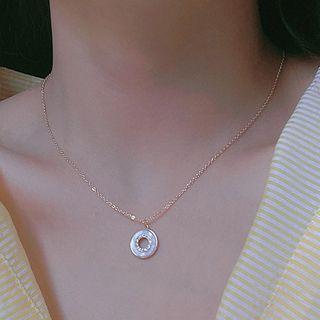 Rhinestone Round Pendant Necklace Gold - One Size