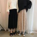 Dotted Sheer Overlay A-line Midi Skirt