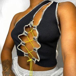 Asymmetric Lace-up Paneled Tank Top