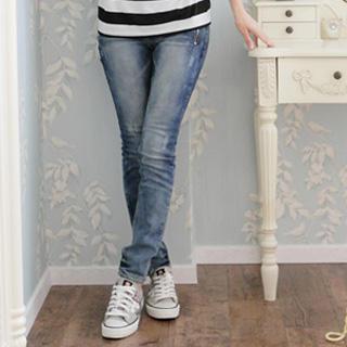 Zip-pocket Washed Skinny Jeans