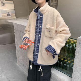Plaid Panel Fleece Zipped Jacket