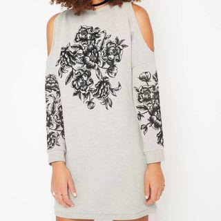 Cutout Long-sleeve Printed Dress