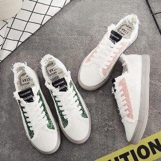 Fray-trim Paneled Lace-up Sneakers