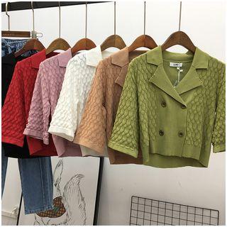 Elbow-sleeve Crop Collared Knit Top