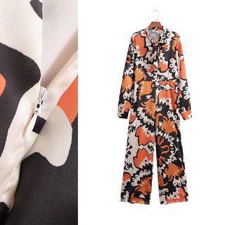 Long Sleeve Geometric Printed Jumpsuit
