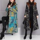 Printed Hooded Midi Button Coat