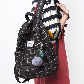 Pom Pom Plaid Backpack