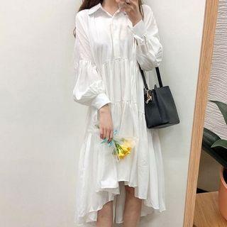 Tiered Dip-back A-line Shirtdress White - One Size