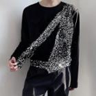 Long-sleeve Sequined T-shirt Silver - One Size