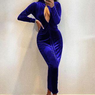 Long Sleeve Cutout Velvet Midi Dress