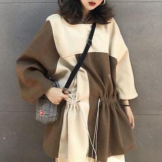 Color Block Drawstring Waist Hoodie As Shown In Figure - One Size