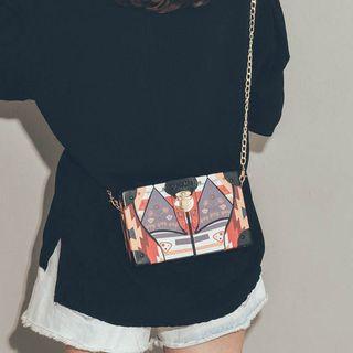 Chain Strap Patterned Boxy Crossbody Bag