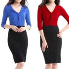 V-neck Elbow-sleeve Pencil Dress