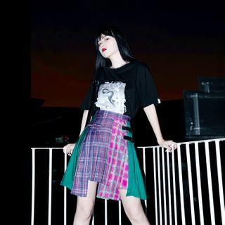 Color Block Plaid A-line Mini Skirt