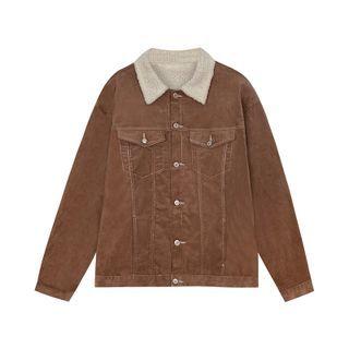 Fleece Trim Corduroy Shirt Jacket Brown - One Size