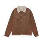 Fleece Trim Corduroy Shirt Jacket Brown - One Size