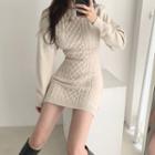Long-sleeve Open Back Cable Knit Dress