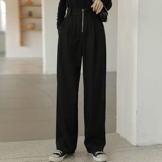 Front-zip Straight-cut Pants