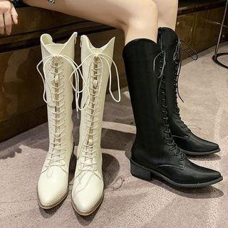 Lace-up Pointed Tall Boots