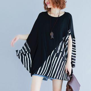 Batwing Short-sleeve Striped Panel Top