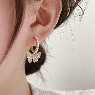 Butterfly Rhinestone Alloy Dangle Earring 1 Pair - Silver Stud - White - One Size