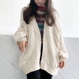 Lantern-sleeve Cardigan Almond - One Size