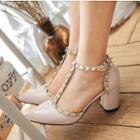 Studded T-strap Pointed Pumps