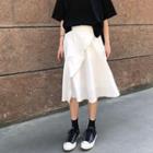 Ruffle Trim Midi A-line Skirt White - One Size