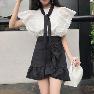 Short-sleeve Blouse / Mini A-line Skirt