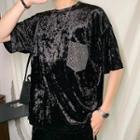 Set: Elbow-sleeve Embellished Velvet T-shirt + Shorts