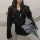 Long-sleeve Number Print T-shirt Black - One Size