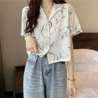 Print Short Sleeve Crop Shirt