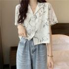 Print Short Sleeve Crop Shirt