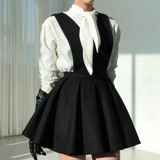 Tie-neck Blouse / V-neck Pinafore Dress