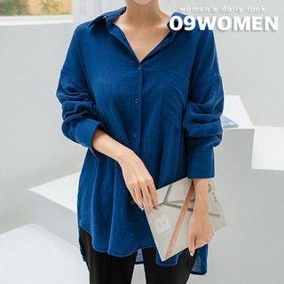Plus Size Dip-back Loose-fit Shirt
