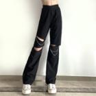 Distressed Chained Wide Leg Pants