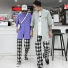 Couple Matching Zip Jacket / Plaid Straight-cut Pants / T-shirt