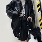 Faux Leather Logo Print Jacket Black - One Size