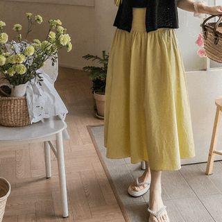 Zip-back Shirred Long Skirt