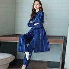 Set: Plaid Double-breasted Coat + Plaid Boot-cut Pants