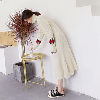 Striped High-neck Midi Knit Dress