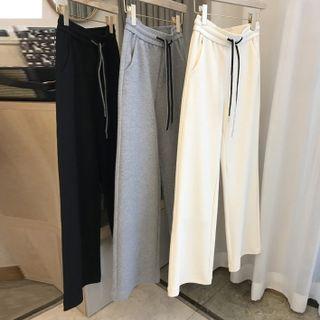 High-waist Plain Drawstring Shift Wide-leg Pants