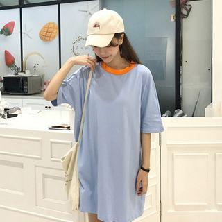 Contrast Trim Elbow-sleeve T-shirt Dress